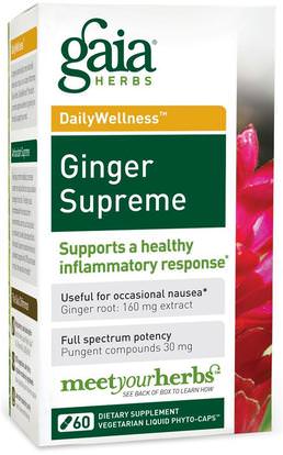 Gaia Herbs, DailyWellness, Ginger Supreme, 60 Vegetarian Liquid Phyto-Caps ,والصحة، والانفلونزا الباردة والفيروسية، ونظام المناعة