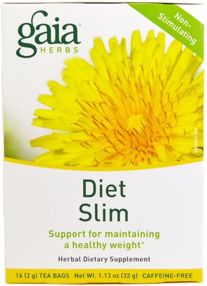 Gaia Herbs, Diet Slim, Caffeine-Free, 16 Tea Bags, 1.13 oz (32 g) ,والصحة، والنظام الغذائي