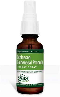 Gaia Herbs, Echinacea Goldenseal Propolis, Throat Spray, 1 fl oz (30 ml) ,المكملات الغذائية، المضادات الحيوية، إشنسا، الصحة، رذاذ الرعاية الحلق
