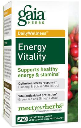 Gaia Herbs, Energy Vitality, 60 Vegetarian Liquid Phyto-Caps ,الصحة، الطاقة، الأعشاب، الجنكة، بيلوبا