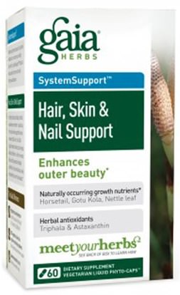 Gaia Herbs, Hair, Skin & Nail Support, 60 Vegetarian Liquid Phyto-Caps ,والمكملات الغذائية، والمعادن، والسيليكا (السيليكون)، والصحة، والمرأة، والجلد