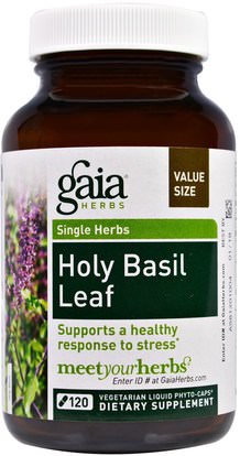 Gaia Herbs, Holy Basil Leaf, 120 Vegetarian Liquid Phyto-Caps ,المكملات الغذائية، أدابتوغين، الريحان المقدس