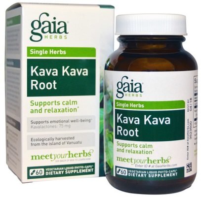 Gaia Herbs, Kava Kava Root, 60 Vegetarian Liquid Phyto-Caps ,الأعشاب، الكافا الكافا