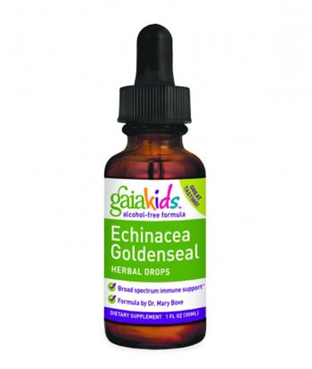 Gaia Herbs, Kids, Echinacea Goldenseal Herbal Drops, Alcohol-Free Formula, 1 fl oz (30 ml) ,صحة الأطفال، العلاجات العشبية للأطفال، الانفلونزا الباردة والفيروسية، جهاز المناعة