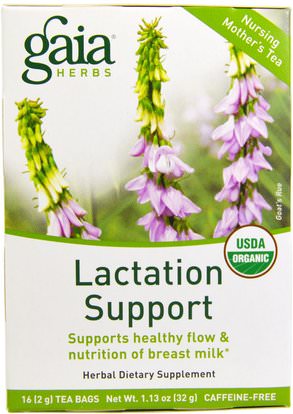 Gaia Herbs, Lactation Support, Caffeine-Free, 16 Tea Bags, 1.13 oz (32 g) ,الطعام، شاي العشبية، نساء