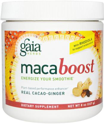 Gaia Herbs, Maca Boost, Real Cacao-Ginger, 8 oz (227 g) ,المكملات الغذائية، أدابتوغين، والطاقة