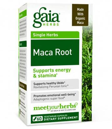 Gaia Herbs, Maca Root, 60 Veggie Caps ,المكملات الغذائية، أدابتوغين، الرجال، ماكا