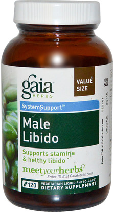 Gaia Herbs, SystemSupport, Male Libido, 120 Vegetarian Liquid Phyto-Caps ,الصحة، الرجال، يوهمبي