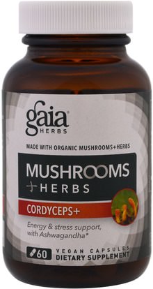Gaia Herbs, Mushrooms + Herbs, Cordyceps, 60 Veggie Caps ,المكملات الغذائية، الفطر الطبية