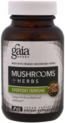 Gaia Herbs, Mushrooms + Herbs, Everyday Immune, 60 Veggie Caps ,المكملات الغذائية، الفطر الطبية