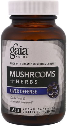 Gaia Herbs, Mushrooms + Herbs, Liver Defense, 60 Veggie Caps ,المكملات الغذائية، الفطر الطبية، كبسولات الفطر