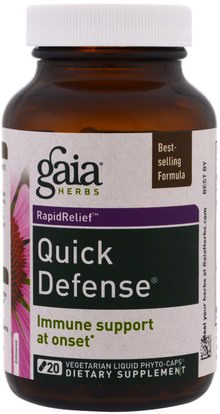 Gaia Herbs, Quick Defense, 20 Vegetarian Liquid Phyto-Caps ,والصحة، والانفلونزا الباردة والفيروسية، ونظام المناعة