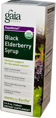 Gaia Herbs, Rapid Relief, Black Elderberry Syrup, 5.4 fl oz (160 ml) ,والصحة، والانفلونزا الباردة والفيروسية، ونظام المناعة