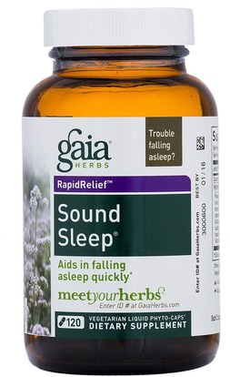 Gaia Herbs, RapidRelief, Sound Sleep, 120 Vegetarian Liquid Phyto Caps ,والمكملات الغذائية، والنوم، والكافا الكافا