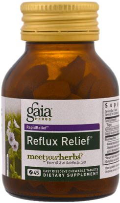 Gaia Herbs, Reflux Relief, 45 Easy Dissolve Chewable Tablets ,الصحة، حرقة و جيرد، حرقة