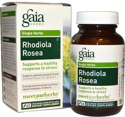 Gaia Herbs, Rhodiola Rosea, 60 Vegetarian Liquid Phyto-Caps ,المكملات الغذائية، أدابتوغن، روديولا الوردية