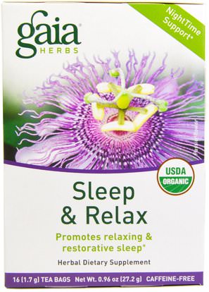 Gaia Herbs, Sleep & Relax, Caffeine-Free, 16 Tea Bags, 0.96 oz (27.2 g) ,والمكملات الغذائية، والنوم