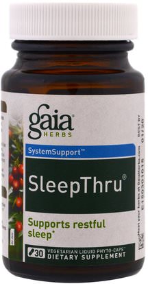 Gaia Herbs, SleepThru, 30 Vegetarian Liquid Phyto-Caps ,والمكملات الغذائية، والنوم