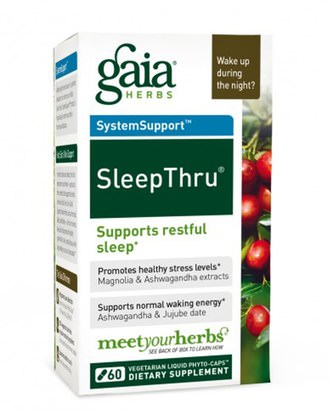 Gaia Herbs, SleepThru, 60 Vegetarian Liquid Phyto-Caps ,والمكملات الغذائية، والنوم