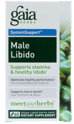 Gaia Herbs, SystemSupport, Male Libido, 60 Vegan Liquid Phyto-Caps ,الصحة، الرجال، يوهمبي
