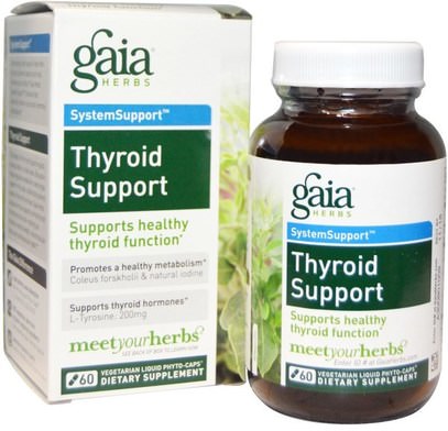 Gaia Herbs, Thyroid Support, 60 Vegetarian Liquid Phyto-Caps ,الصحة، الغدة الدرقية