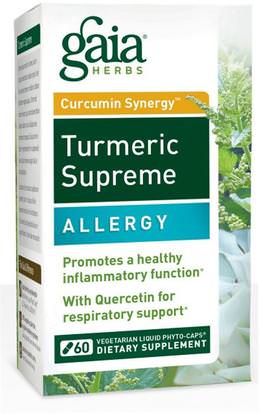 Gaia Herbs, Turmeric Supreme, Allergy, 60 Vegetarian Liquid Phyto-Caps ,المكملات الغذائية، مضادات الأكسدة، الكركمين