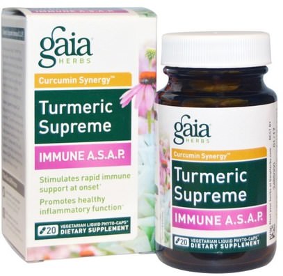 Gaia Herbs, Turmeric Supreme, Immune A.S.A.P., 20 Veggie Liquid Phyto-Caps ,المكملات الغذائية، مضادات الأكسدة، الكركمين، الكركم