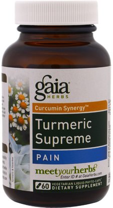 Gaia Herbs, Turmeric Supreme, Pain, 60 Vegetarian Liquid Phyto-Caps ,المكملات الغذائية، مضادات الأكسدة، الكركمين