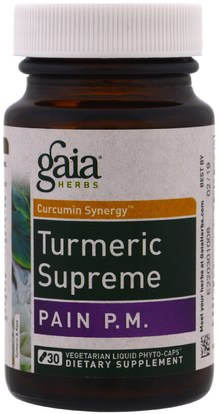 Gaia Herbs, Turmeric Supreme, Pain PM, 30 Vegetarian Liquid Phyto-Caps ,المكملات الغذائية، مضادات الأكسدة، الكركمين