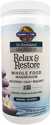 Garden of Life, Dr. Formulated Magnesium Relax & Restore, Original, 13.4 oz (381 g) ,والمكملات الغذائية، والمعادن، والمغنيسيوم، والصحة، ومكافحة الإجهاد دعم المزاج