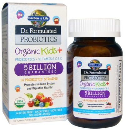Garden of Life, Dr. Formulated Probiotics, Organic Kids +, 30 Yummy Chewables (Ice) ,المكملات الغذائية، البروبيوتيك، الأطفال البروبيوتيك، المنتجات المثلجة المبردة