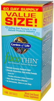 Garden of Life, FucoThin, Non-Stimulant, Natural Fat Burner, 180 Softgels ,المكملات الغذائية، مضادات الأكسدة، حرق الدهون