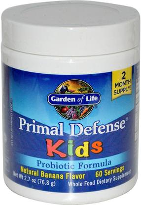 Garden of Life, Kids, Primal Defense, Probiotic Formula, Natural Banana Flavor, 2.7 oz (76.8 g) ,المكملات الغذائية، البروبيوتيك، الأطفال البروبيوتيك، استقرت البروبيوتيك