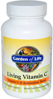 Garden of Life, Living Vitamin C, 60 Veggie Caplets ,الفيتامينات، فيتامين ج، فيتامين ج الطعام كله