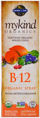 Garden of Life, MyKind Organics, B-12 Organic Spray, Raspberry, 2 oz (58 ml) ,الفيتامينات، فيتامين b12