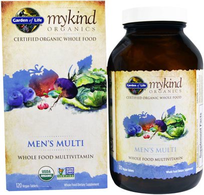 Garden of Life, MyKind Organics, Mens Multi, Whole Food Multivitamin, 120 Vegan Tablets ,الفيتامينات، الرجال الفيتامينات، المواد العضوية النوع
