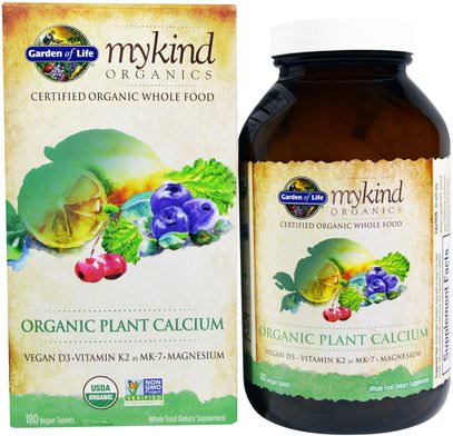 Garden of Life, MyKind Organics, Organic Plant Calcium, 180 Vegan Tablets ,المكملات الغذائية، والمعادن، والكالسيوم