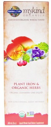 Garden of Life, Mykind Organics, Plant Iron & Organic Herbs, Cranberry-Lime, 8 fl oz (240 ml) ,الأعشاب، أيورفيدا، أيورفيديك، هيربس