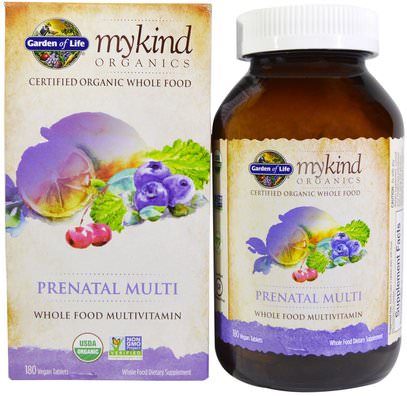 Garden of Life, MyKind Organics, Prenatal Multi, Whole Food Multivitamin, 180 Vegan Tablets ,الفيتامينات، الفيتامينات قبل الولادة، المواد العضوية النوع