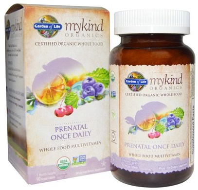 Garden of Life, Mykind Organics, Prenatal Once Daily, 90 Vegan Tablets ,الفيتامينات، الفيتامينات قبل الولادة