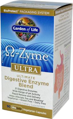 Garden of Life, O-Zyme Ultra, Ultimate Digestive Enzyme Blend, 90 UltraZorbe Vegetarian Capsules ,المكملات الغذائية، والإنزيمات