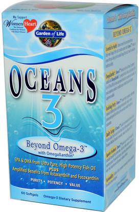 Garden of Life, Oceans 3, Beyond Omega-3 with OmegaXanthin, 60 Softgels ,المكملات الغذائية، إيفا أوميجا 3 6 9 (إيبا دا)، دا، إيبا، زيت السمك السائل