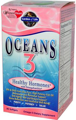 Garden of Life, Oceans 3, Healthy Hormones with OmegaXanthin, 90 Softgels ,والصحة، والنساء، وانقطاع الطمث