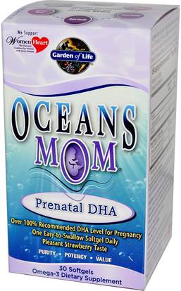 Garden of Life, Oceans Mom, Prenatal DHA, Strawberry Flavor, 30 Softgels ,الفيتامينات، الفيتامينات قبل الولادة