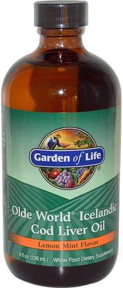 Garden of Life, Olde World Icelandic Cod Liver Oil, Lemon Mint Flavor, 8 fl oz (236 ml) ,المكملات الغذائية، إيفا أوميجا 3 6 9 (إيبا دا)، زيت كبد سمك القد، كبد سمك القد كبد النفط