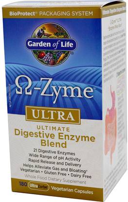 Garden of Life, O-Zyme, Ultra, Ultimate Digestive Enzyme Blend, 180 UltraZorbe Vegetarian Capsules ,والمكملات الغذائية، والإنزيمات، والإنزيمات الهاضمة
