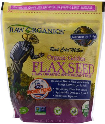 Garden of Life, Organic Golden Flax Seed + Raw Organic Antioxidant Fruit, 12 oz (340 g) ,المكملات الغذائية، بذور الكتان