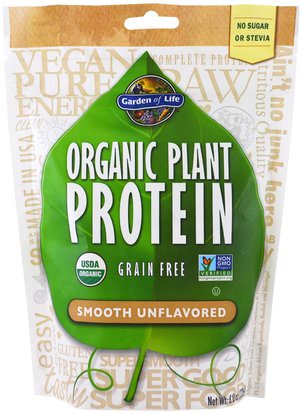 Garden of Life, Organic Plant Protein, Grain Free, Smooth Unflavored, 8.0 oz (226 g) ,والمكملات الغذائية، والبروتين