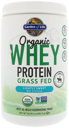 Garden of Life, Organic Whey Protein Grass Fed, Lightly Sweet, 16.95 oz (480.5 g) ,والمكملات، وصحة الأطفال