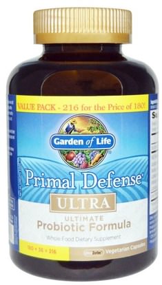Garden of Life, Primal Defense, Ultra, Ultimate Probiotic Formula, 216 UltraZorbe Vegetarian Capsules ,المكملات الغذائية، البروبيوتيك، استقرت البروبيوتيك